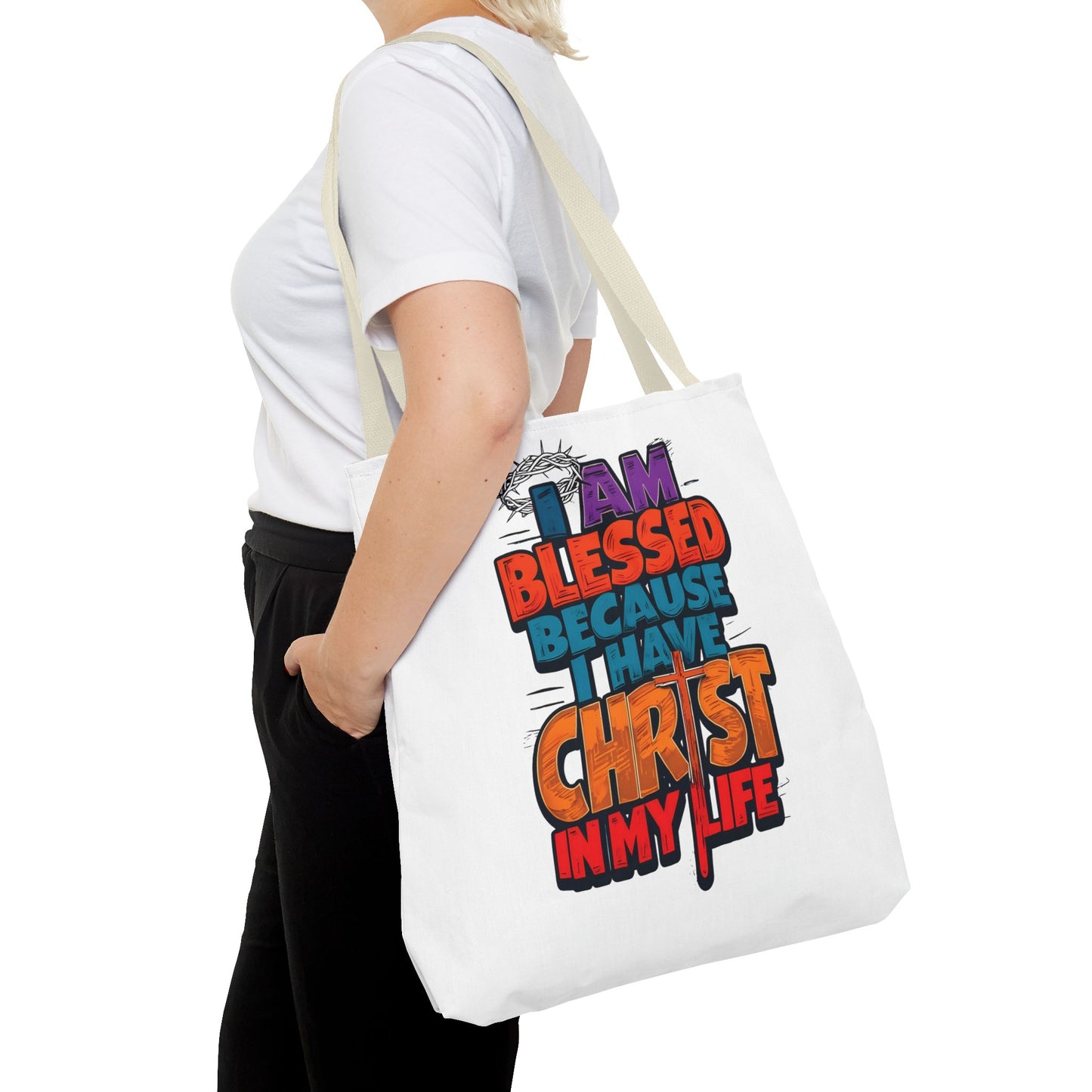 Inspirational Christian Tote Bag - I Am Blessed Because I Have Christ In My Life, Faith Bag, Church Tote, Gift for Believers, Religious