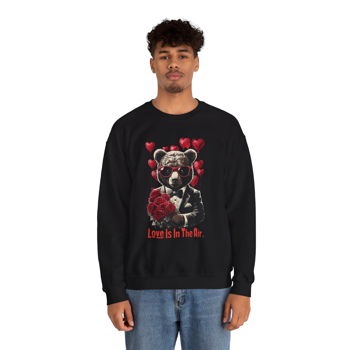 Cute Bear Graphic Crewneck Sweatshirt - "Love Is In The Air" | Perfect for Valentine's Day