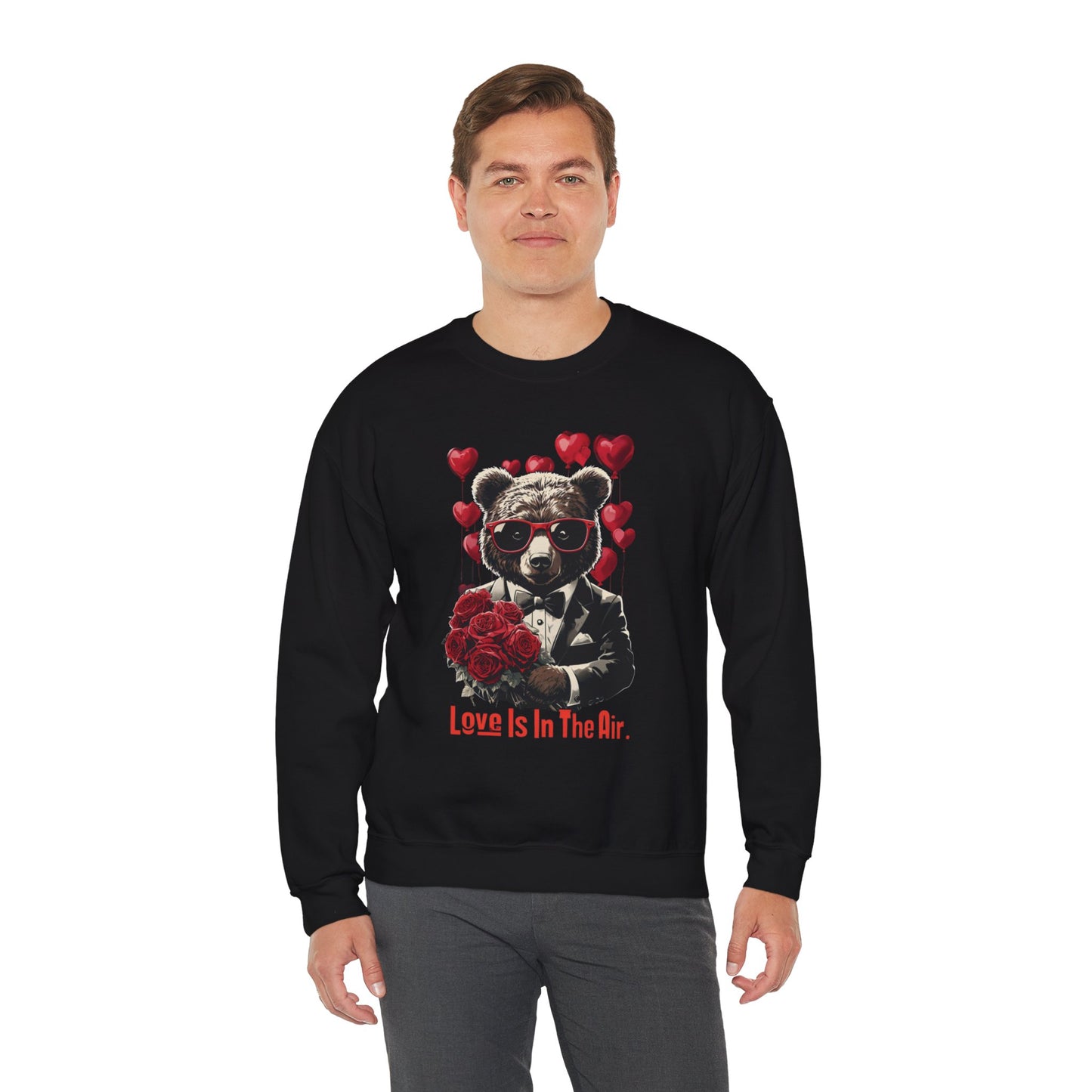 Cute Bear Graphic Crewneck Sweatshirt - "Love Is In The Air" | Perfect for Valentine's Day