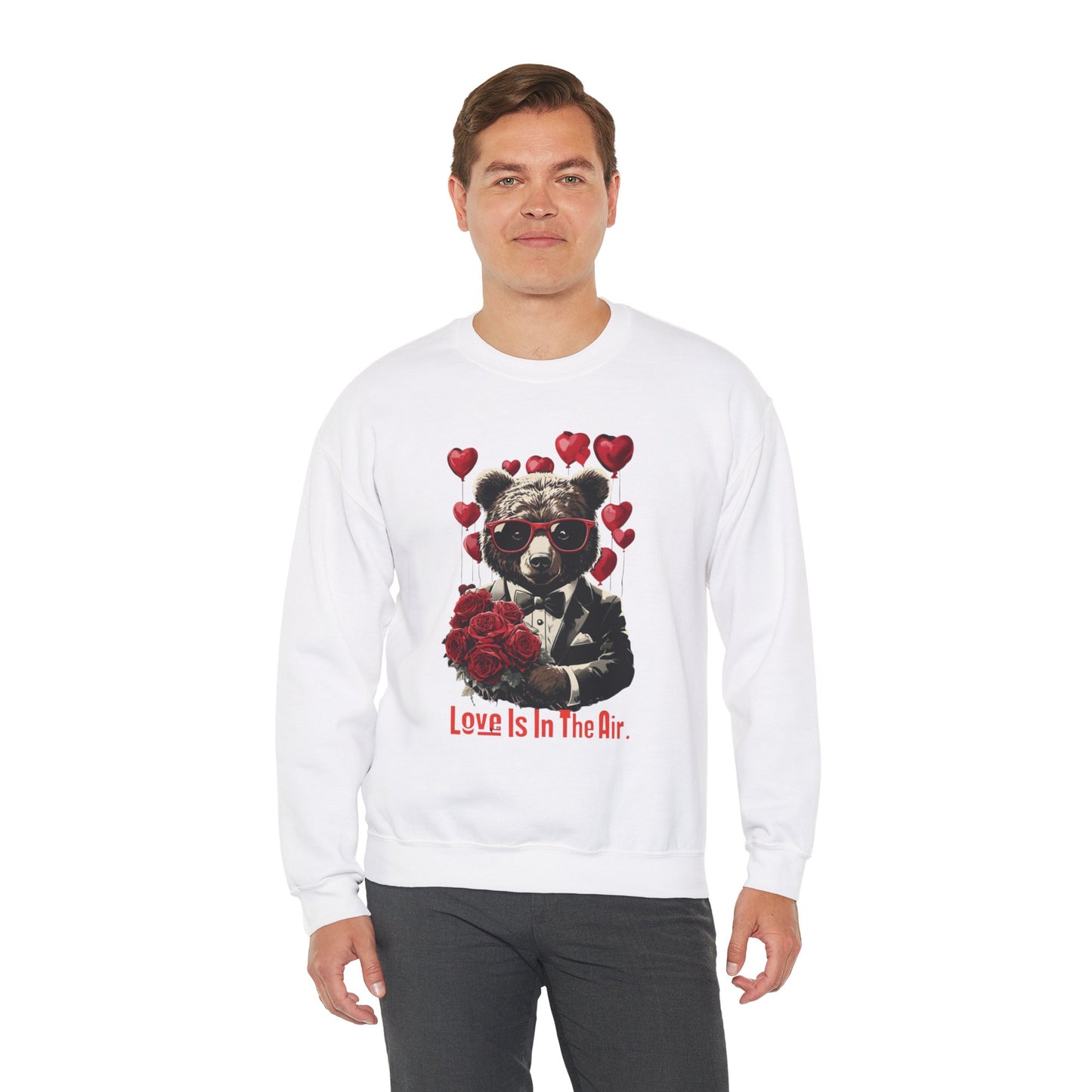 Cute Bear Graphic Crewneck Sweatshirt - "Love Is In The Air" | Perfect for Valentine's Day