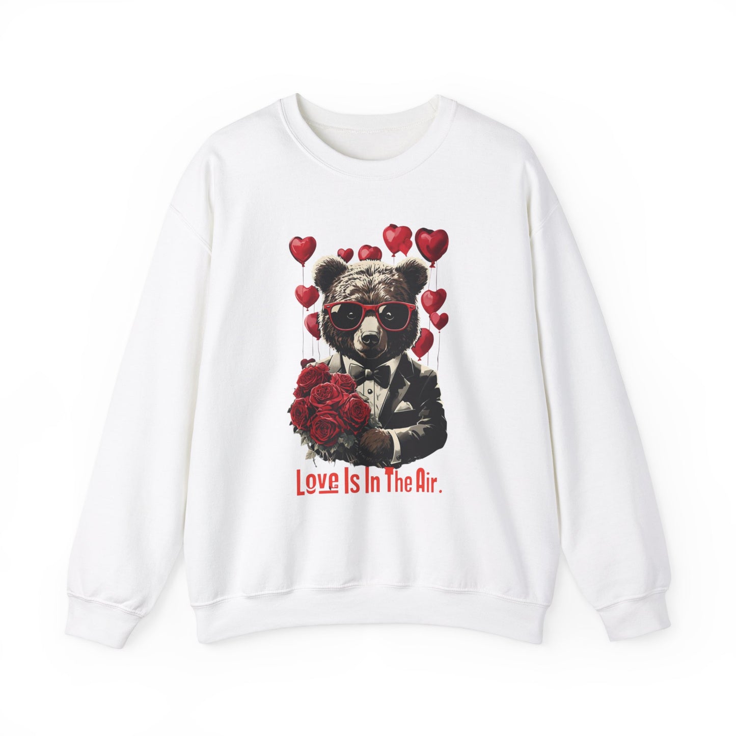 Cute Bear Graphic Crewneck Sweatshirt - "Love Is In The Air" | Perfect for Valentine's Day