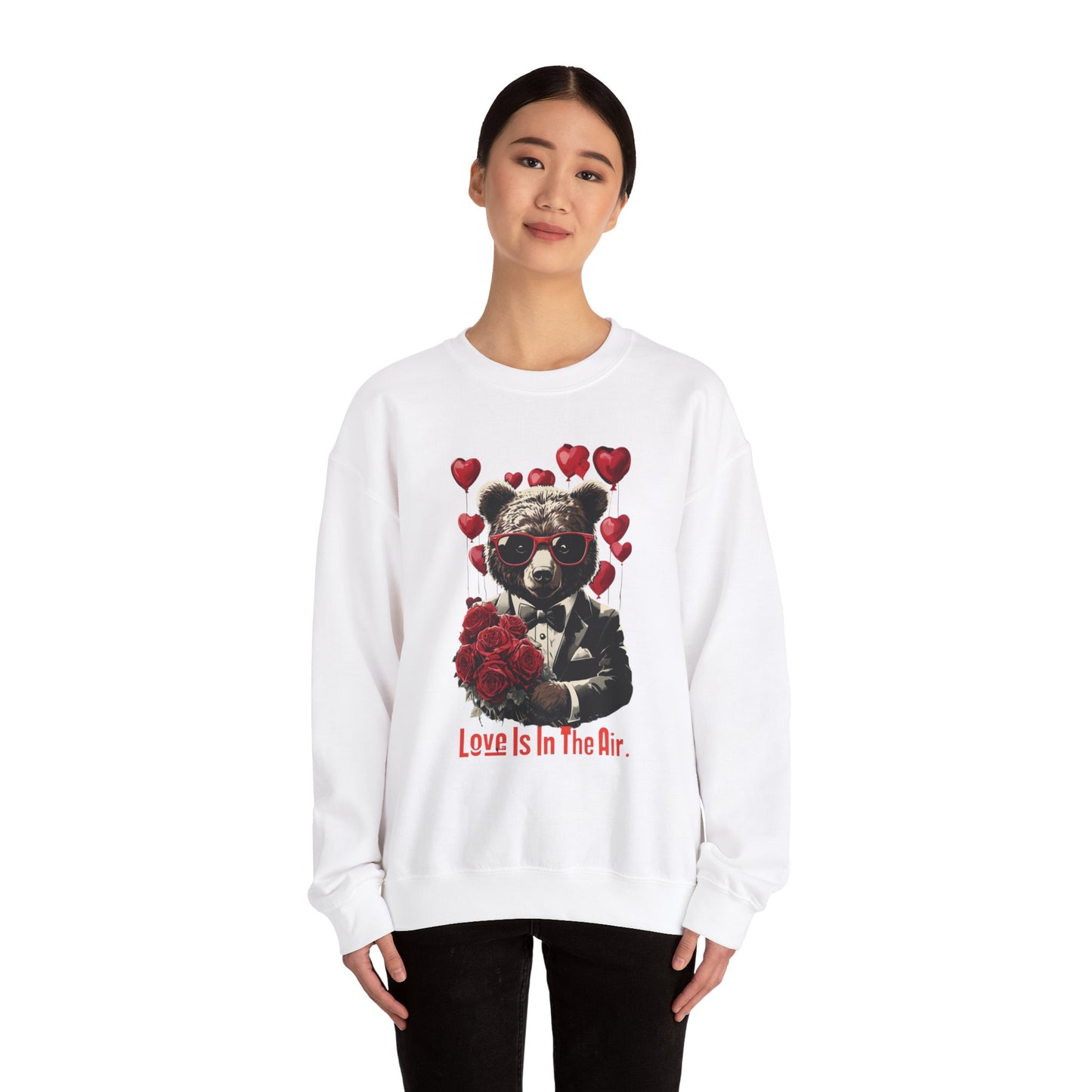 Cute Bear Graphic Crewneck Sweatshirt - "Love Is In The Air" | Perfect for Valentine's Day