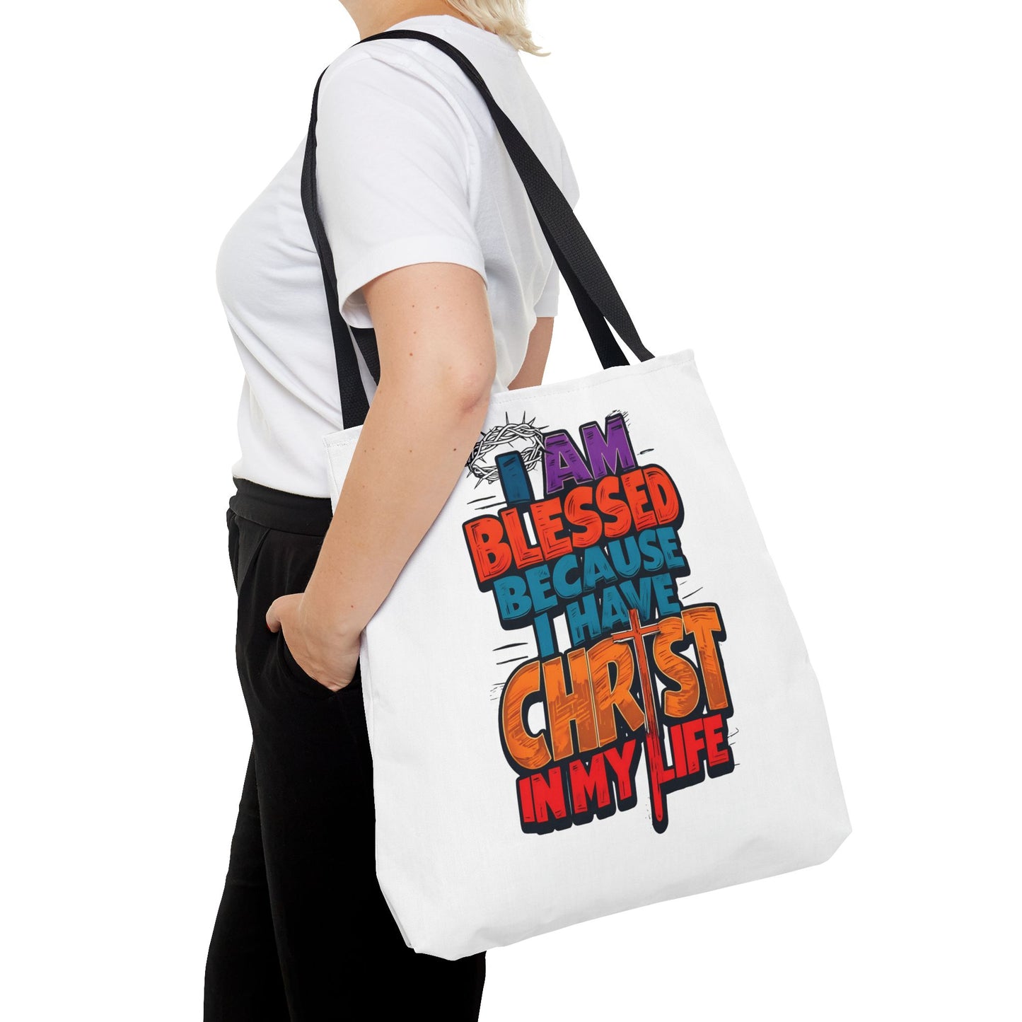 Inspirational Christian Tote Bag - I Am Blessed Because I Have Christ In My Life, Faith Bag, Church Tote, Gift for Believers, Religious