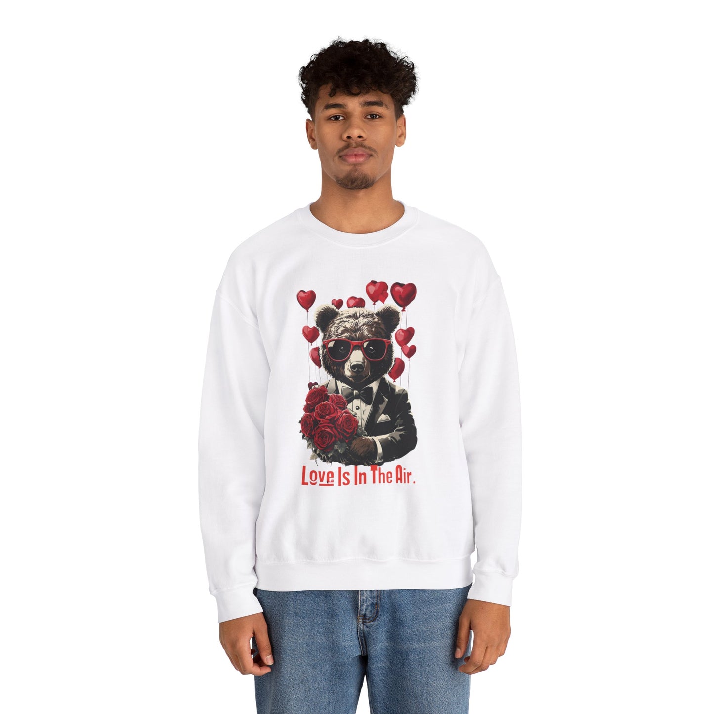 Cute Bear Graphic Crewneck Sweatshirt - "Love Is In The Air" | Perfect for Valentine's Day