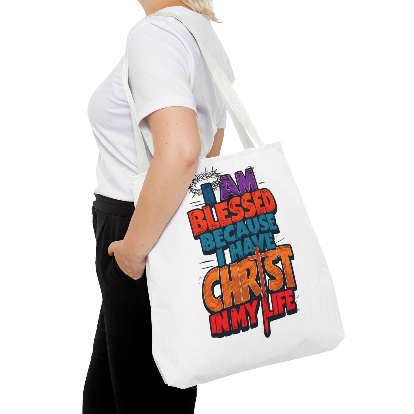 Inspirational Christian Tote Bag - I Am Blessed Because I Have Christ In My Life, Faith Bag, Church Tote, Gift for Believers, Religious