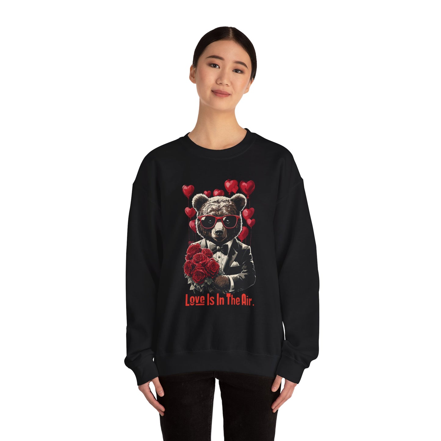 Cute Bear Graphic Crewneck Sweatshirt - "Love Is In The Air" | Perfect for Valentine's Day